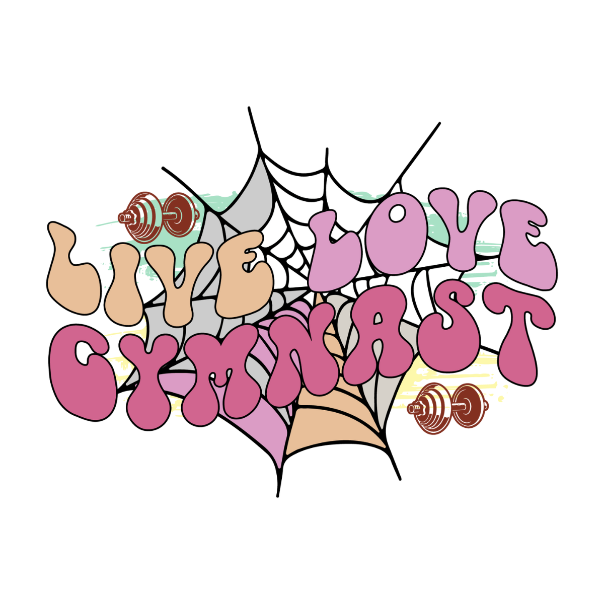 Cartoon-style text 'LOVE GYMNAST' with gymnastic elements on a white background.  Pixie Printed handcrafted photo magnets — unique personalized gifts made with heart. ❤️