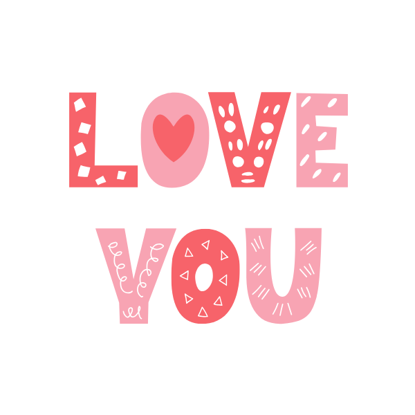 Text 'LOVE YOU' with decorative elements on a white background