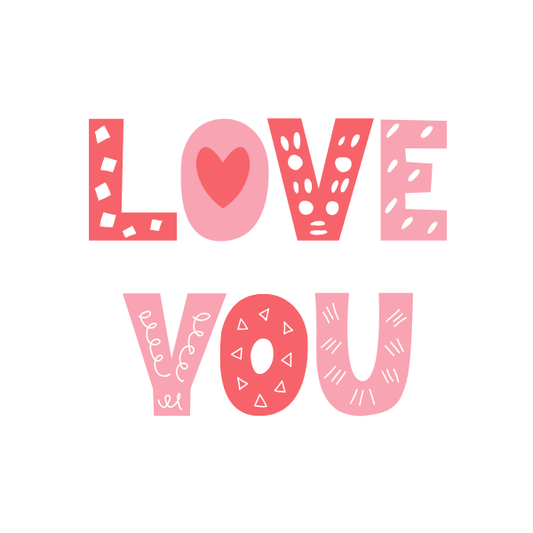 Text 'LOVE YOU' with decorative elements on a white background