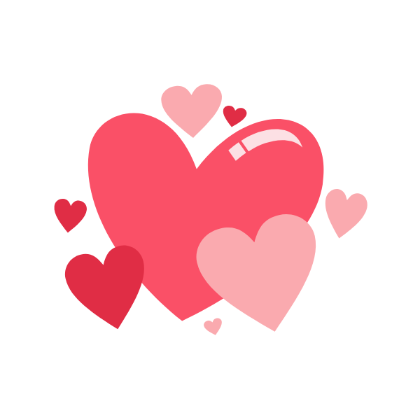 Illustration of red and pink hearts on a white background